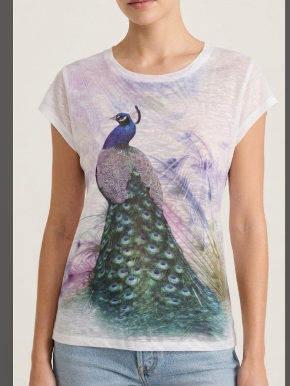 Sweet Gisele Screen Printed Sheer Green Peacock Print T-shirt Size JR XXL